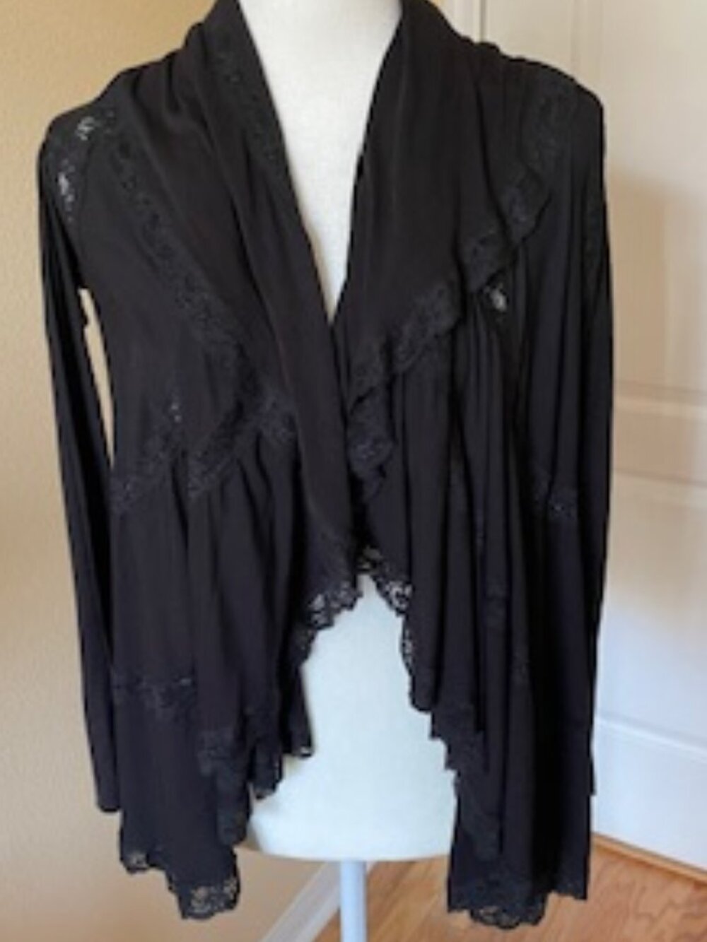 Bailey 44 Black Lace Trimmed Open Front Sweater - Size M